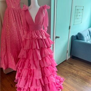 Elegant Pink Ruffled Gown